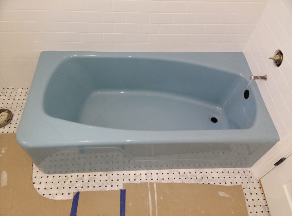 Blue bathtub before refinishing