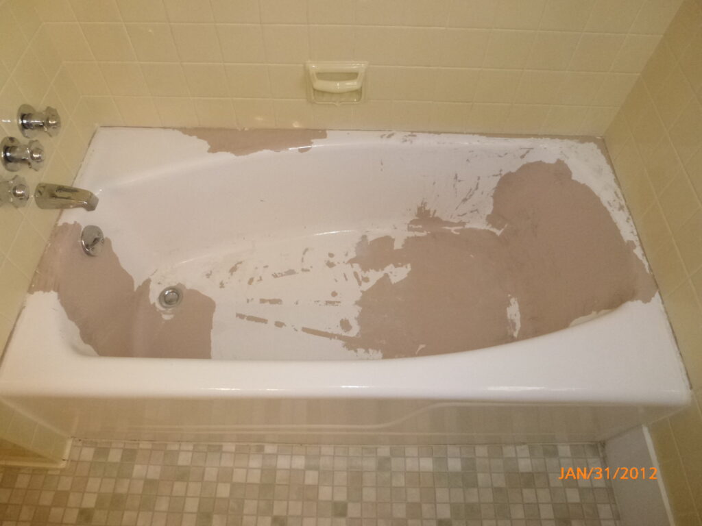 DIY refinished porcelain bathtub peeling paint