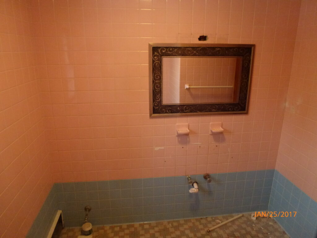 Two color ceramic tile before refinishing